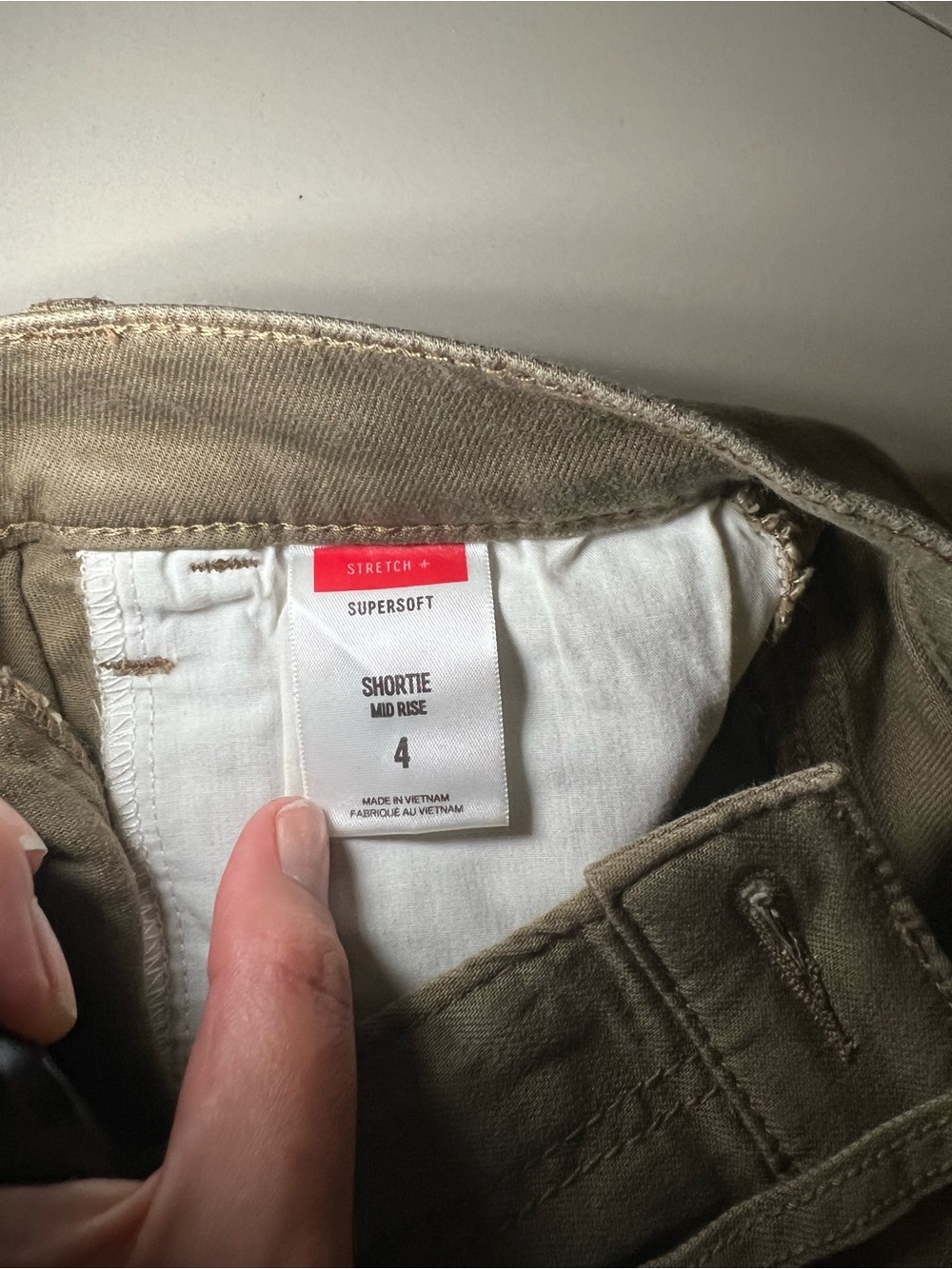 Express Olive Green Denim Shorts with Black Grommet Trim - Picture 3 of 4